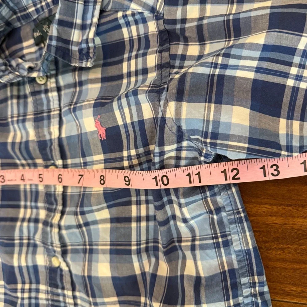 Ralph Lauren Toddler Boys 3T Blue Plaid Short Sleeve Button Front Pink Pony